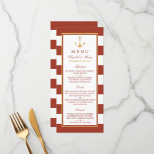 Nautical Gold Anchor, Red Brick & Gold Wedding Menu