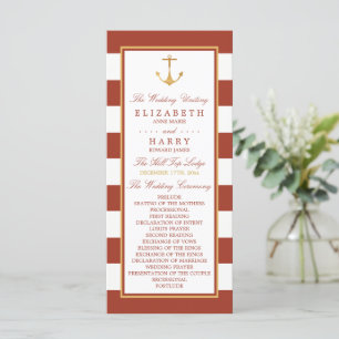 Nautical Gold Anchor, Red Brick & Gold Wedding Programme