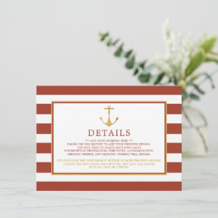 Nautical Gold Anchor, Red Brick Wedding Detail Enclosure Card