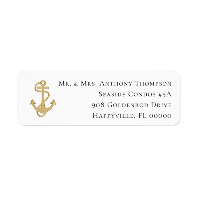 Nautical Gold Anchor Return Address Labels (Front)