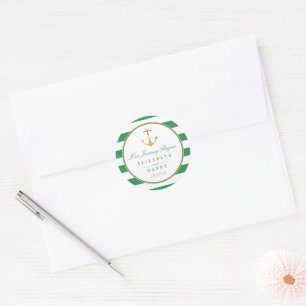 Nautical Gold Anchor, Sea Green & Gold Wedding Classic Round Sticker