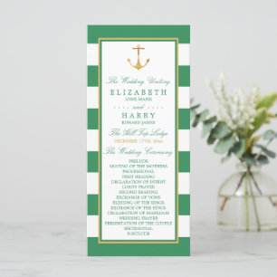 Nautical Gold Anchor, Sea Green & Gold Wedding Programme