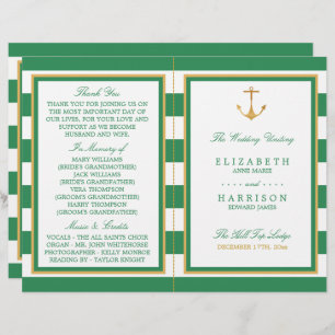 Nautical Gold Anchor, Sea Green Wedding Programme