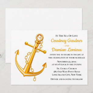 Nautical Gold Anchor Wedding Beach Summer Invitation