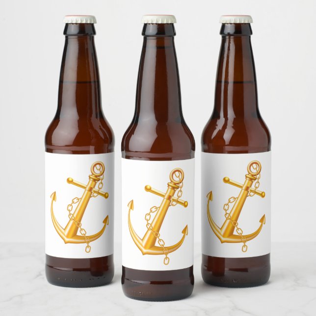 Nautical Gold Anchor Wedding Beach Summer Party Beer Bottle Label (Bottles)