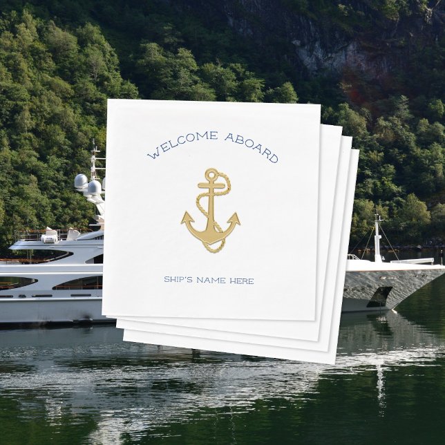 Nautical Gold Anchor Welcome Aboard Napkins (Creator Uploaded)