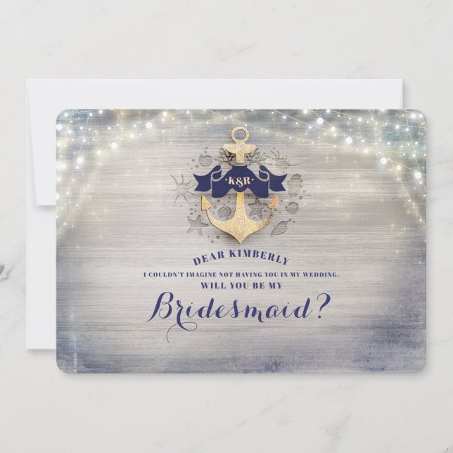 Nautical Gold Anchor Will You Be My Bridesmaid Invitation (Front)