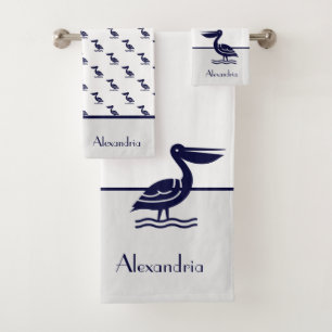 Nautical Gold and navy blue Bath Towel Set