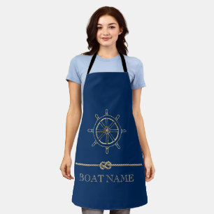Nautical Gold Boat Wheel,Navy Blue  Apron