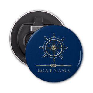 Nautical Gold Boat Wheel,Navy Blue  Bottle Opener