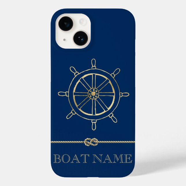 Nautical Gold Boat Wheel,Navy Blue   Case-Mate iPhone Case (Back)