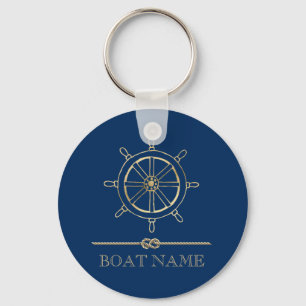 Nautical Gold Boat Wheel,Navy Blue    Key Ring