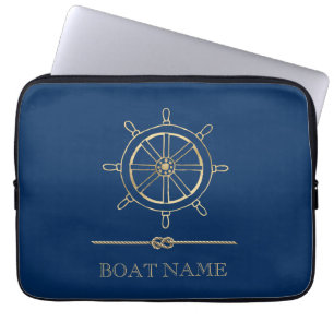 Nautical Gold Boat Wheel,Navy Blue     Laptop Sleeve