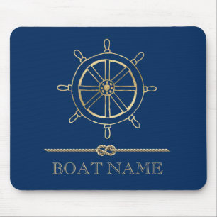 Nautical Gold Boat Wheel,Navy Blue  Mouse Mat