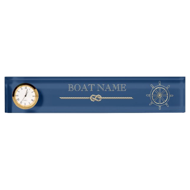 Nautical Gold Boat Wheel,Navy Blue    Nameplate (Front)