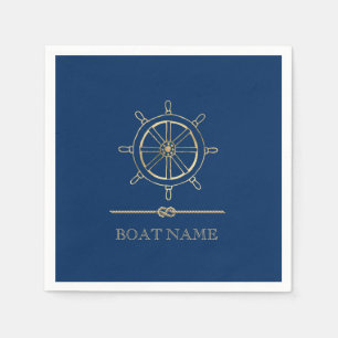 Nautical Gold Boat Wheel,Navy Blue   Napkin