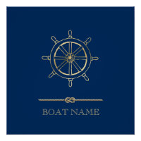 Nautical Gold Boat Wheel,Navy Blue  