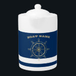 Nautical,Gold Boat Wheel, Navy Blue Stripes<br><div class="desc">This image features a boat wheel on a navy blue striped background.</div>