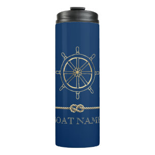Nautical Gold Boat Wheel,Navy Blue  Thermal Tumbler