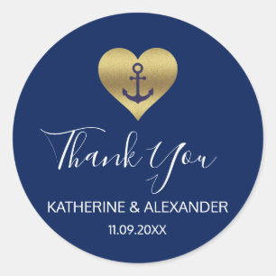 Nautical Gold Heart Anchor Navy Blue Wedding Seals