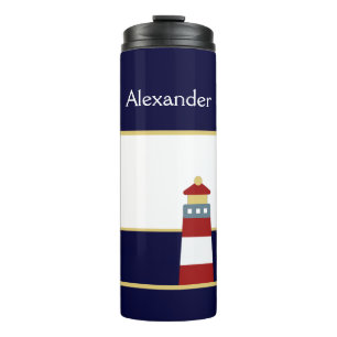 Nautical Gold, Navy Blue Burgundy Maroon Red Light Thermal Tumbler