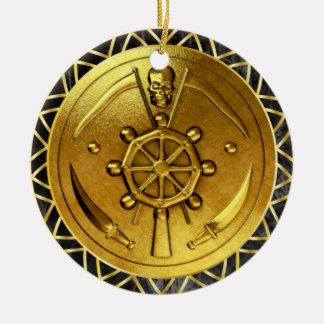 Nautical Gold Pirate Ship's Wheel Medallion Ceramic Tree Decoration
