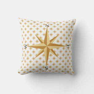 Nautical Gold Stars with Compass Directions Pillow