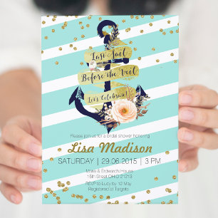 nautical gold striped bridal shower invitation