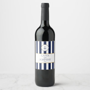 Nautical, Gold with Navy Stripes Wine Label