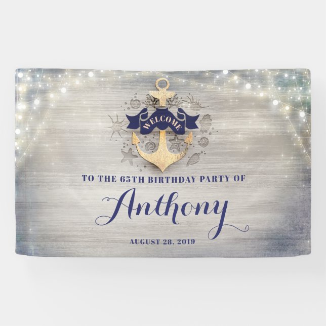 Nautical Golden Anchor Party Welcome Sign (Horizontal)