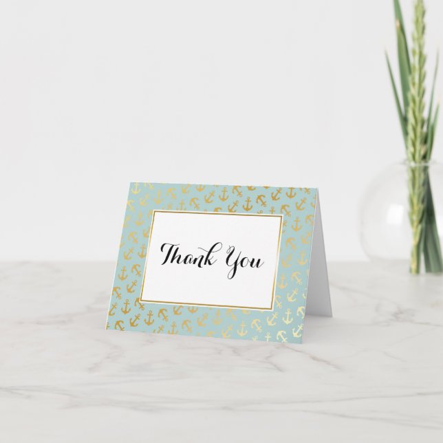 Nautical Golden Anchors Pattern Thank You Card (Front)