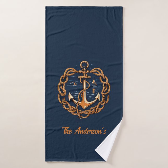 Nautical Golden Ship’s Anchor Bath Towel Set (Bath Towel)
