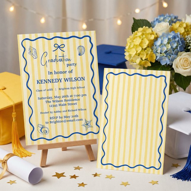 Nautical Graduation Party Invitation Blue Coastal (#graduationinvitation #graduationparty #graduation2026 #beachgraduation #nauticalparty #coastalparty)