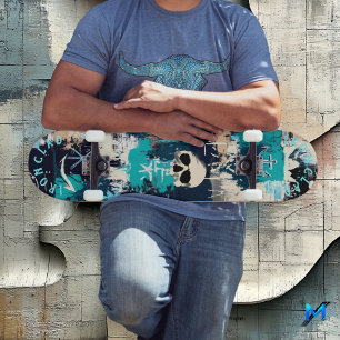 Nautical Graffiti-Inspired with Skulls and Anchors Skateboard