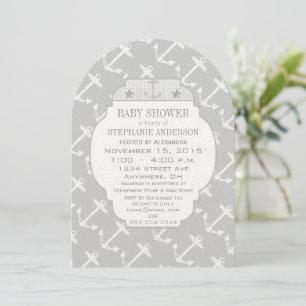Nautical Gray Anchor Baby Shower Invitation