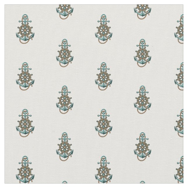 Nautical Green Anchor Boating Marine Theme Fabric (Close Up)