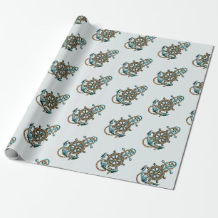 Nautical Green Anchor Boating Marine Theme Wrapping Paper