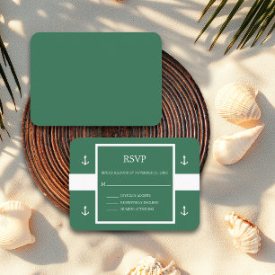 Nautical Green White Anchor Stripes Wedding RSVP E Enclosure Card