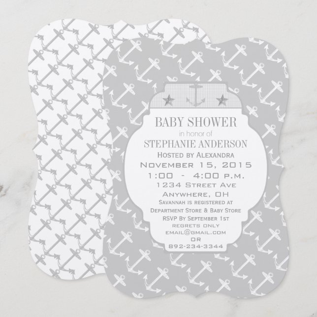 Nautical Grey Anchor Baby Shower Invitation (Front/Back)
