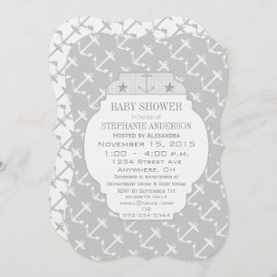 Nautical Grey Anchor Baby Shower Invitation