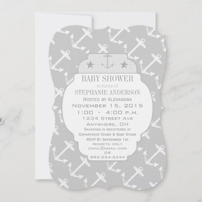 Nautical Grey Anchor Invitation (Front)