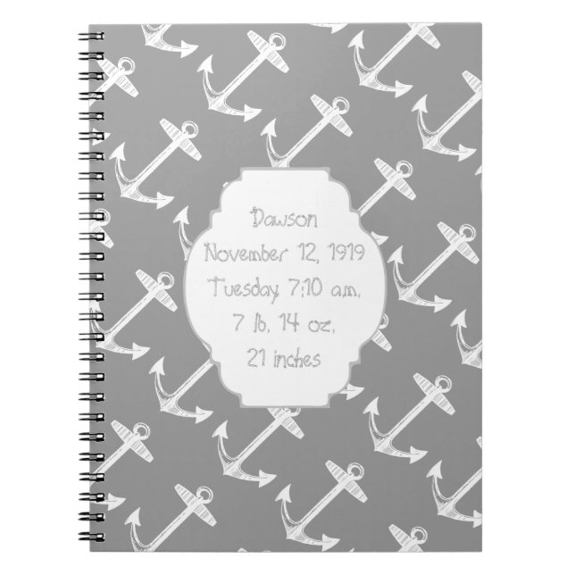 Nautical Grey Anchor Notebook (Front)