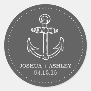 Nautical Grey Anchor Wedding Date Stickers