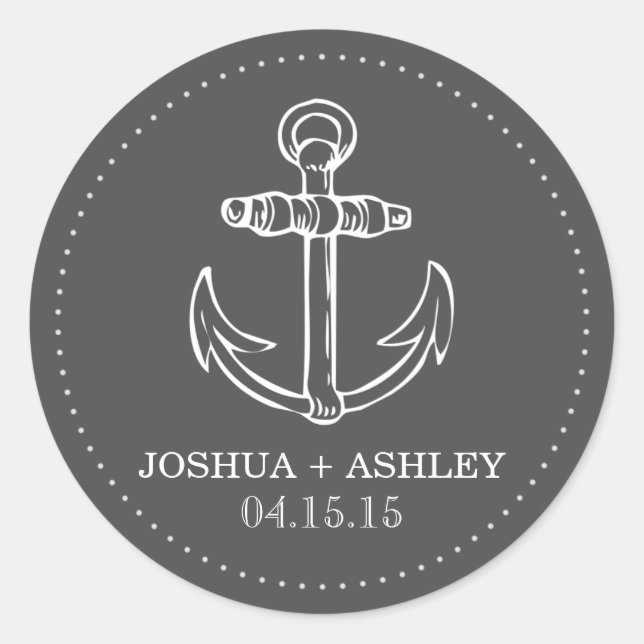 Nautical Grey Anchor Wedding Date Stickers (Front)