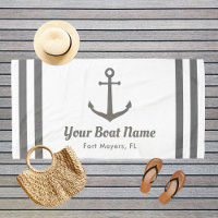 Nautical Grey and White Custom Boat Name Beach