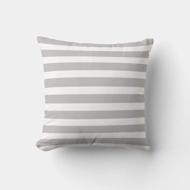 Nautical Grey and white Striped Throw Pillow (Front)