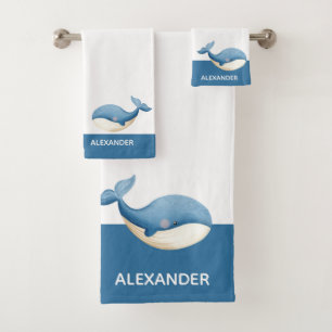 Nautical Grey Blue White Whale Bath Towel Set