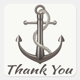 Nautical Grey Thank You Ship Anchor Beach Wedding Square Sticker