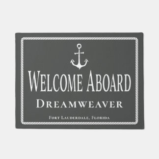Nautical Grey Welcome Aboard Boat Name Anchor Doormat