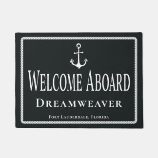 Nautical Grey Welcome Aboard Boat Name Anchor Doormat